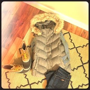Gray Puffy Vest with removable hood